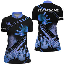 Load image into Gallery viewer, Black and Blue Womens Bowling shirts custom bowling apparel team bowling jerseys, bowling gifts NQS7755