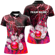 Load image into Gallery viewer, Women Bowling Polo, 1/4 Zip Shirt Custom red lightning thunder Bowling Team Jersey, gift for Bowler NQS8175