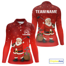 Load image into Gallery viewer, Funny Santa Golf Red Christmas snowflake pattern Women&#39;s Golf Polo shirts Custom Xmas Golf Outfits NQS10993