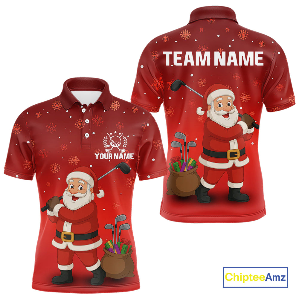 Funny Santa Golf Red Christmas snowflake pattern Men's Golf Polo shirts Custom Xmas Golf Outfits NQS10993