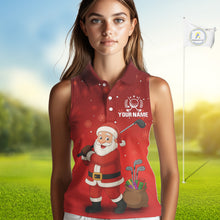 Load image into Gallery viewer, Funny Santa Golf Red Christmas snowflake pattern Sleeveless Golf Polo shirts Custom Xmas Golf Outfits NQS10993