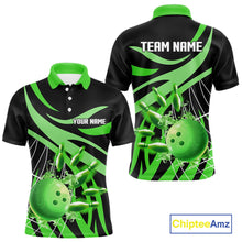 Load image into Gallery viewer, Green flame bowling 1/4 zip, mens polo bowling shirts Custom Team bowling shirts for men NQS11394