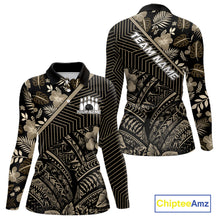 Load image into Gallery viewer, Black tribal pattern Bowling Polo, 1/4 zip Shirts For Women Custom Team Bowling Jerseys NQS11389