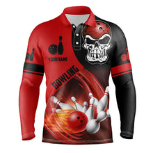 Load image into Gallery viewer, Red and black Bowling ball and pins Mens bowling polo shirts custom skull Bowling Team Jerseys NQS6082