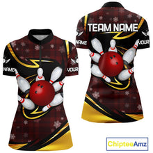 Load image into Gallery viewer, Red Christmas Plaid pattern snowflake Black and Gold Women's Bowling shirts Custom Xmas Bowling Gifts NQS10997