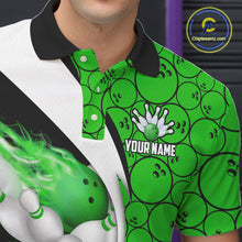 Load image into Gallery viewer, Green Flame Bowling Camo Bowling Polo, Quarter Zip Shirts For Men Custom Bowling Team Bowler Jerseys NQS11196