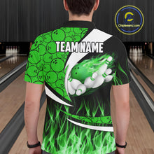 Load image into Gallery viewer, Green Flame Bowling Camo Bowling Polo, Quarter Zip Shirts For Men Custom Bowling Team Bowler Jerseys NQS11196