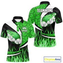 Load image into Gallery viewer, Green Flame Bowling Camo Bowling Polo, Quarter Zip Shirts For Men Custom Bowling Team Bowler Jerseys NQS11196