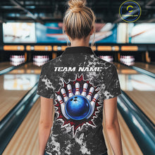 Load image into Gallery viewer, American Flag grunge Women Bowling polo shirts, 1/4 zip shirt Custom patriotic team bowling jerseys NQS11405
