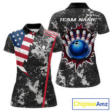 Load image into Gallery viewer, American Flag grunge Women Bowling polo shirts, 1/4 zip shirt Custom patriotic team bowling jerseys NQS11405