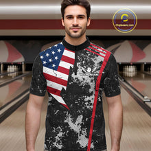 Load image into Gallery viewer, American Flag grunge Bowling polo shirts, 1/4 zip shirt for men Custom patriotic team bowling jerseys NQS11405
