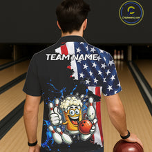 Load image into Gallery viewer, Funny Beer Bowling Hawaiian Shirts Custom US Flag Patriotic Team Bowling Jerseys Uniforms NQS11602