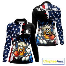 Load image into Gallery viewer, Funny Beer Bowling Shirts for Women Custom US Flag Patriotic Team Bowling Jerseys Uniforms NQS11602