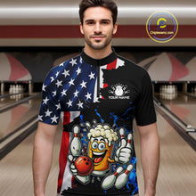 Load image into Gallery viewer, Funny Beer Bowling Shirts for Men Custom US Flag Patriotic Team Bowling Jerseys Uniforms NQS11602