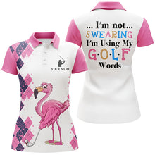 Load image into Gallery viewer, Pink argyle pattern flamingo custom Womens golf polos shirts I'm not swearing, I'm using my golf words NQS7426