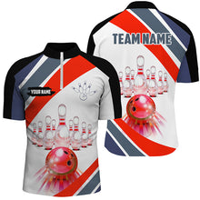 Load image into Gallery viewer, Red Light Bowling Polo, Quarter Zip Shirt for men Custom Bowling ball and pins Team League Jerseys NQS7587