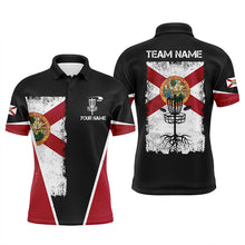 Load image into Gallery viewer, Black Mens Disc golf polo shirts vintage Florida flag patriot custom disc golf shirt for Men NQS7994