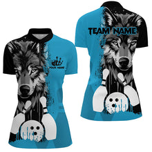 Load image into Gallery viewer, Black and Blue Wolf Bowling Polo, Quarter Zip Shirts For Women Custom Bowling Team League Jerseys NQS8642