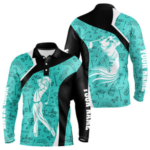Cyan Blue golf pattern Mens Golf Polo Shirts Custom Golf attire for men personalized golf gifts NQS9124