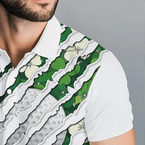 Green shamrock pattern White Mens Golf Polo Shirt Custom golf clubs St Patrick day golf attire for men NQS9476