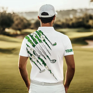 Green shamrock pattern White Mens Golf Polo Shirt Custom golf clubs St Patrick day golf attire for men NQS9476