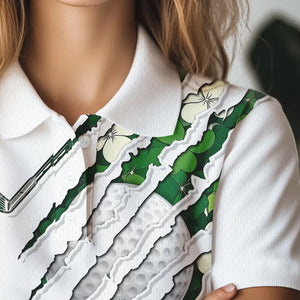 Green shamrock pattern White Women Golf Polo Shirt Custom golf clubs St Patrick day ladies golf attire NQS9476