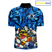 Load image into Gallery viewer, Funny Duck Bowling Polo, 1/4 Zip Shirts for Men Custom Blue graffiti pattern Team Bowling Jerseys NQS11603