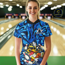 Load image into Gallery viewer, Funny Duck Bowling Polo, 1/4 Zip Shirts for Women Custom Blue graffiti pattern Team Bowling Jerseys NQS11603