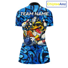 Load image into Gallery viewer, Funny Duck Bowling Polo, 1/4 Zip Shirts for Women Custom Blue graffiti pattern Team Bowling Jerseys NQS11603