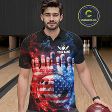 Load image into Gallery viewer, Smoke American Flag Bowling ball and pins Bowling Shirts for Men Custom patriotic Team Bowling Jersey NQS11606