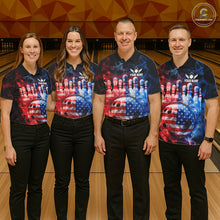 Load image into Gallery viewer, Smoke American Flag Bowling ball &amp; pins Bowling Shirts for Women Custom patriotic Team Bowling Jersey NQS11606