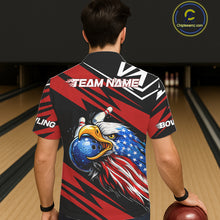 Load image into Gallery viewer, Custom Black and Red Camo American Flag Eagle Button-up Bowling shirts, patriotic bowling team shirts NQS11609