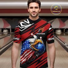 Load image into Gallery viewer, Custom Black and Red Camo American Flag Eagle Bowling shirts for men, patriotic bowling team shirts NQS11609