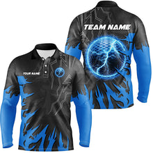 Load image into Gallery viewer, Black and Blue lightning thunder golf ball Mens golf polo shirts custom golf outfits men NQS8007