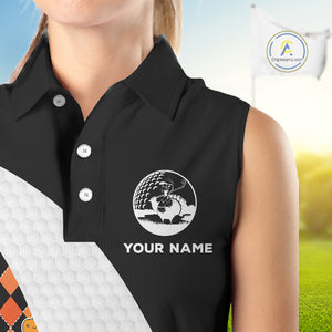 Golf Turkey Thanksgiving Sleeveless Polo Shirt Orange Pumpkin argyle pattern Custom Golf outfit NQS10839