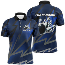 Load image into Gallery viewer, Blue Lightning Thunder Storm Team bowling shirts for Men custom bowling Polo, Quarter zip jerseys NQS9139