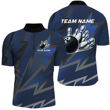 Load image into Gallery viewer, Blue Lightning Thunder Storm Team bowling shirts for Men custom bowling Polo, Quarter zip jerseys NQS9139