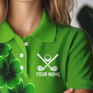 Green shamrock Lucky Women polo golf shirts Custom St Patrick Day golf apparel for ladies NQS9485