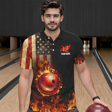 Load image into Gallery viewer, Vintage American Flag Flame Bowling Shirts For Men Custom Patriotic Mens Bowling Team Jersey NQS9651