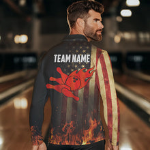 Load image into Gallery viewer, Vintage American Flag Flame Bowling Shirts For Men Custom Patriotic Mens Bowling Team Jersey NQS9651