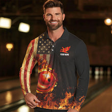 Load image into Gallery viewer, Vintage American Flag Flame Bowling Shirts For Men Custom Patriotic Mens Bowling Team Jersey NQS9651
