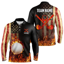 Load image into Gallery viewer, Flame Golf ball vintage American Flag Golf polo shirts for men Custom patriotic mens golf attire NQS9650