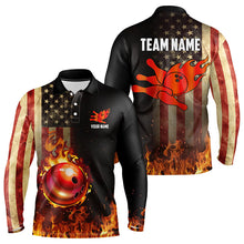 Load image into Gallery viewer, Vintage American Flag Flame Bowling Shirts For Men Custom Patriotic Mens Bowling Team Jersey NQS9651