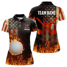 Load image into Gallery viewer, Flame Golf ball vintage American Flag Golf polo shirts for Women Custom patriotic ladies golf attire NQS9650
