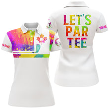 Load image into Gallery viewer, Womens golf polo shirts watercolor Canadian flag patriot custom name Let’s Par Tee white golf shirt NQS5428
