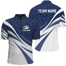 Load image into Gallery viewer, White and blue camo Men bowling Polo, Quarter Zip shirts Custom Team bowling jerseys, gift for bowlers NQS8009