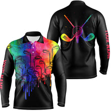 Load image into Gallery viewer, Watercolor black Mens golf polo shirts custom King of clubs golf tops for mens, golfing gifts NQS6325