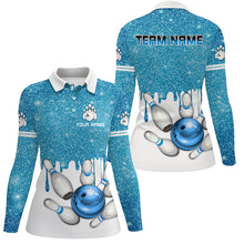 Load image into Gallery viewer, Blue glitter Bowling Shirts For Women Custom team bowling jerseys, Personalized bowling uniform NQS8657