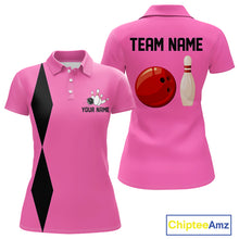 Load image into Gallery viewer, Personalized Retro Bowling Polo, Quarter Zip Shirt For Women custom vintage bowling team jersey| Pink NQS11012