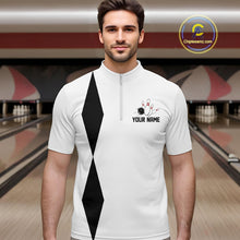 Load image into Gallery viewer, Personalized Retro Bowling Polo, 1/4 Zip Shirts For Men custom vintage bowling team jersey | White NQS11014